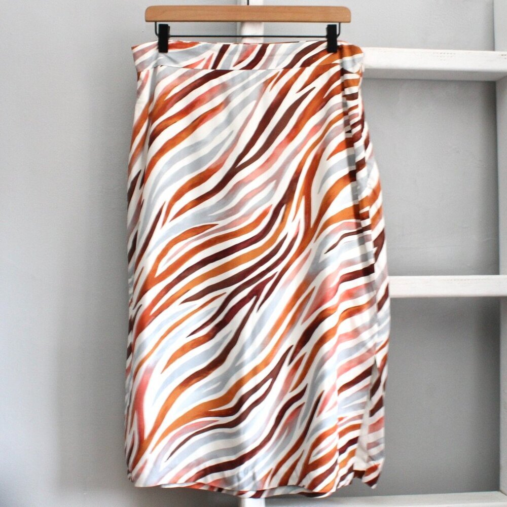 Ann Taylor Brown & Blue Zebra Stripe Side Slit Pencil Midi Skirt Size 10 - Picture 2 of 6
